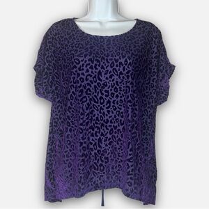 Purple Velvety Leopard Print Cap Sleeves Translucent Women’s Blouse